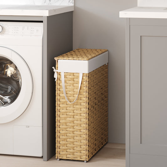 Foldable Rattan Laundry Hamper with Removable Liner & Lid - 14.5 Gallon (55L) Storage, Space-Saving Design, Handles for Easy Carry, Waterproof & Ventilated, Goose Yellow