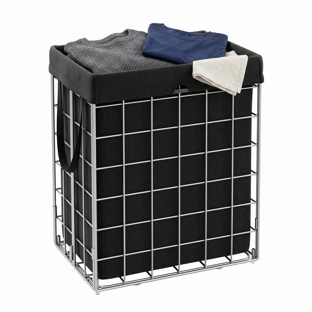 LEDREM Laundry Hamper, Large Collapsible Basket with Removable Washable Liner, 29 Gal., Black and Silver