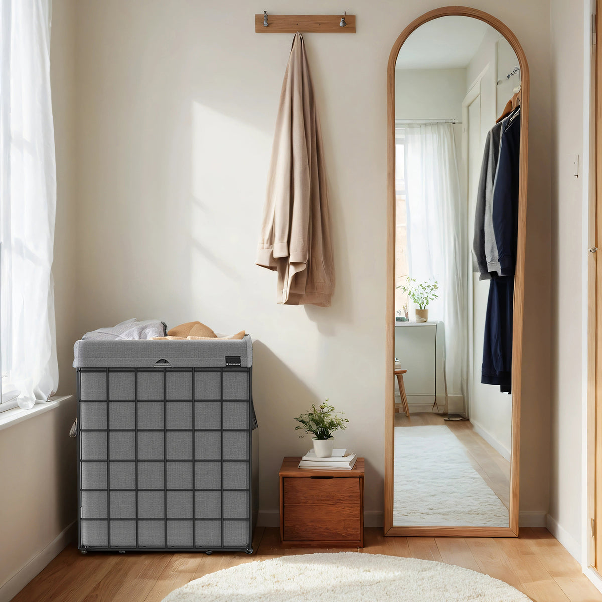 LEDREM Laundry Hamper, Large Collapsible Basket with Removable Washable Liner, 29 Gal., Gray and Black