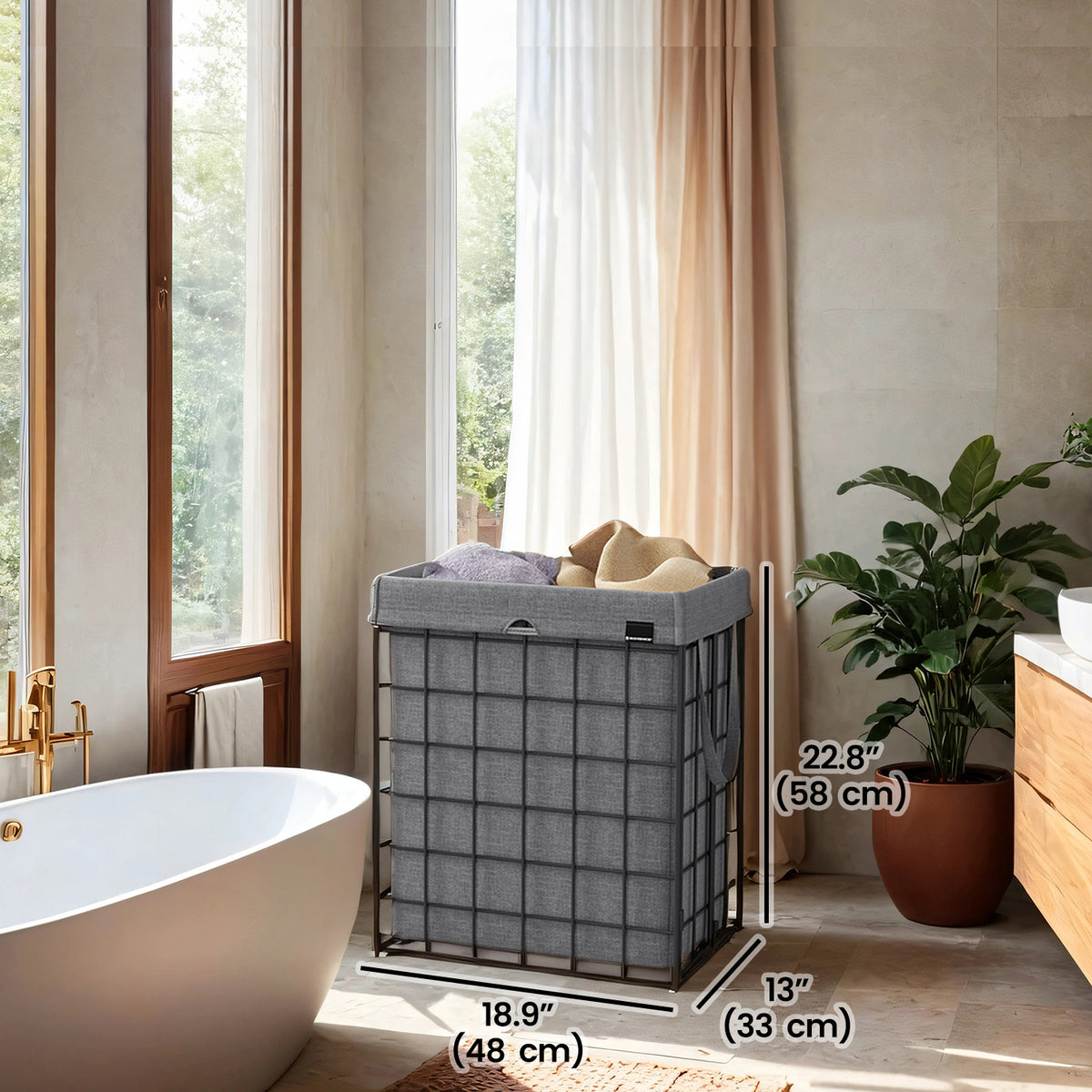 LEDREM Laundry Hamper, Large Collapsible Basket with Removable Washable Liner, 29 Gal., Gray and Black