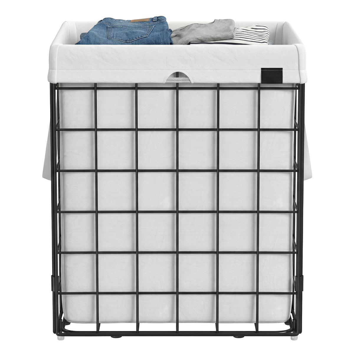 LEDREM Laundry Hamper, Large Collapsible Basket with Removable Washable Liner, 29 Gal., White and Black