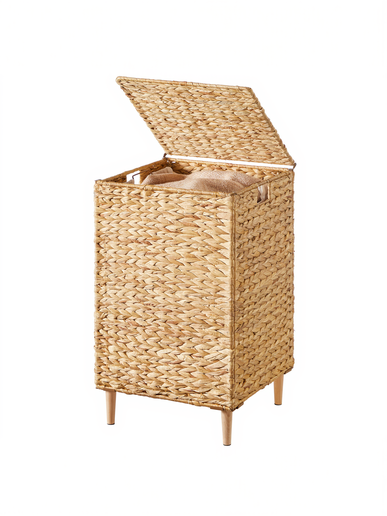 Handwoven Water Hyacinth Laundry Hamper with Lid, 25 Gal Wicker Basket, Removable Washable Liner, Natural Material, for Bedroom Bathroom