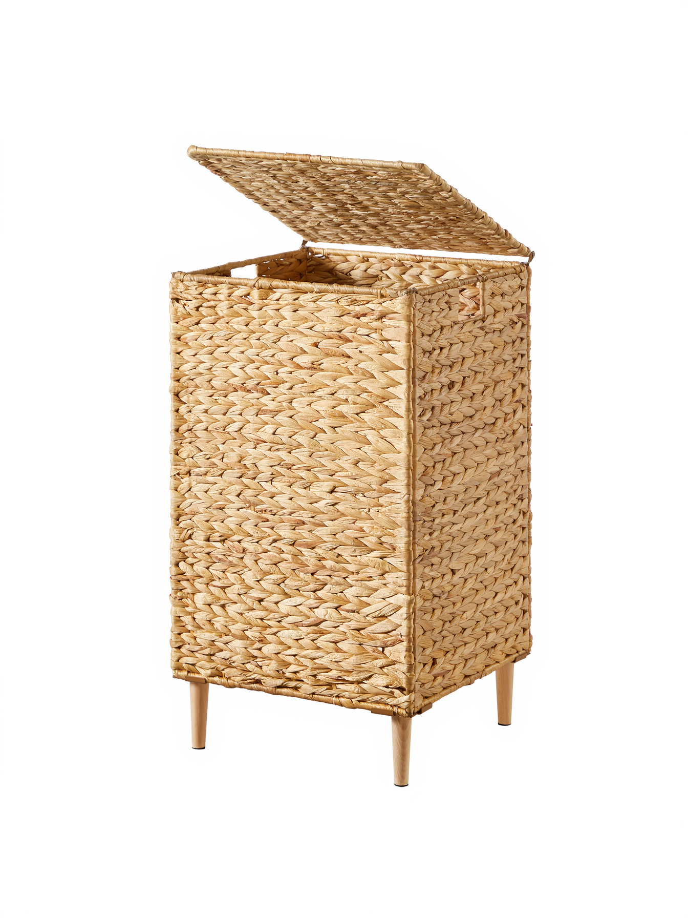 Handwoven Water Hyacinth Laundry Hamper with Lid, 25 Gal Wicker Basket, Removable Washable Liner, Natural Material, for Bedroom Bathroom