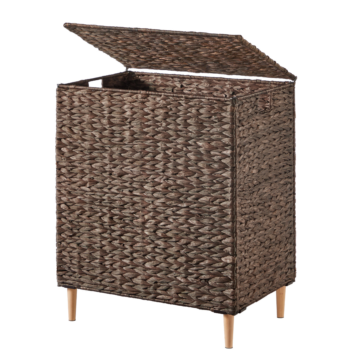 2-Section Handwoven Water Hyacinth Laundry Hamper with Lid, 34.3 Gal Wicker Basket, Removable Washable Liners, Espresso