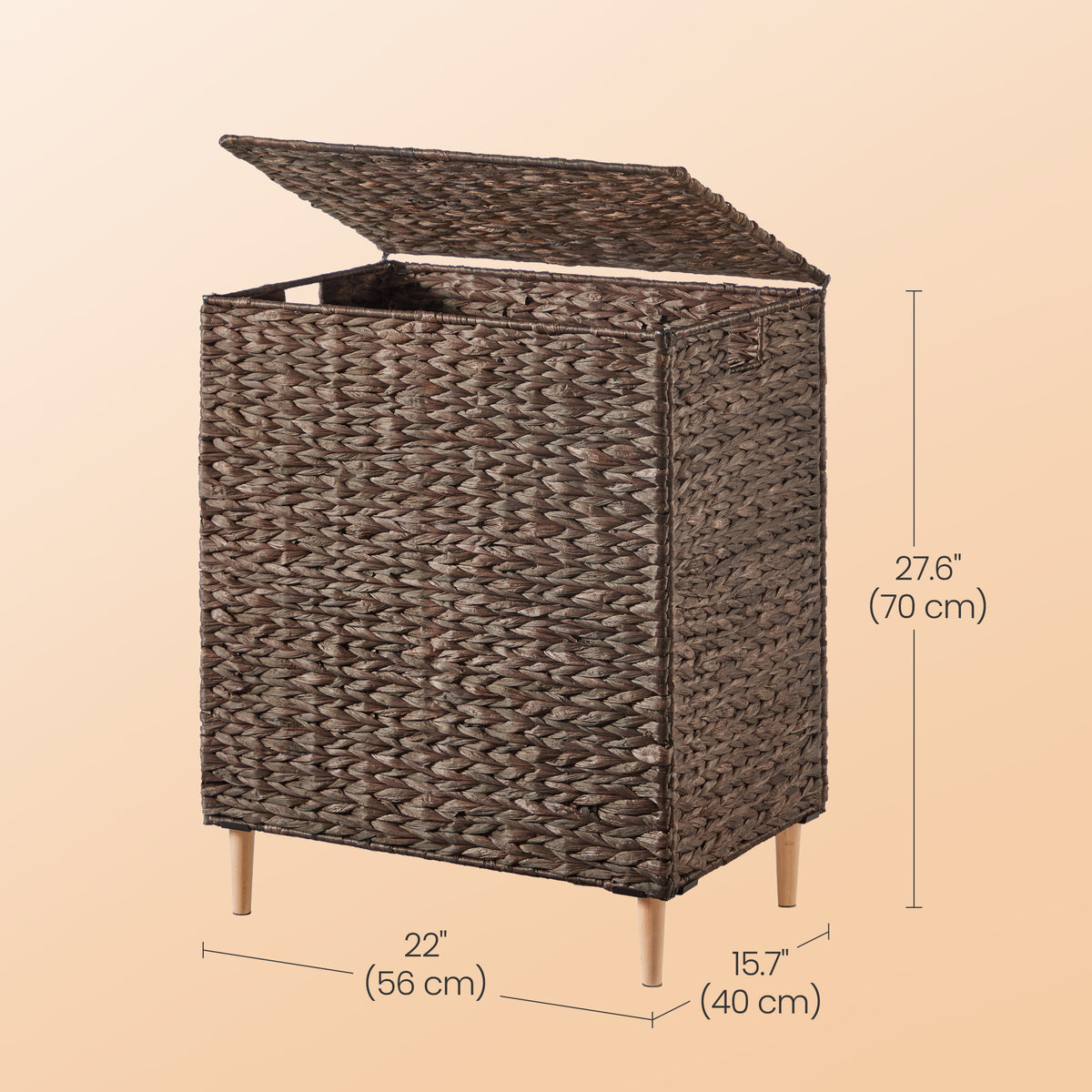 2-Section Handwoven Water Hyacinth Laundry Hamper with Lid, 34.3 Gal Wicker Basket, Removable Washable Liners, Espresso