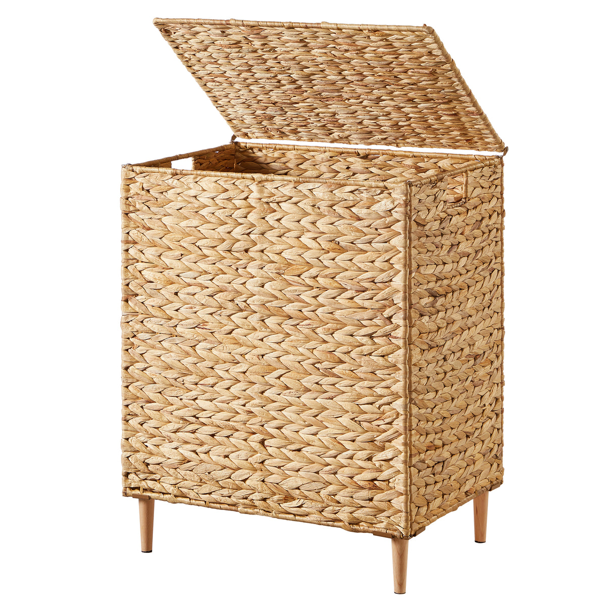 2-Section Handwoven Water Hyacinth Laundry Hamper with Lid, 34.3 Gal Wicker Basket, Removable Washable Liners, Natural