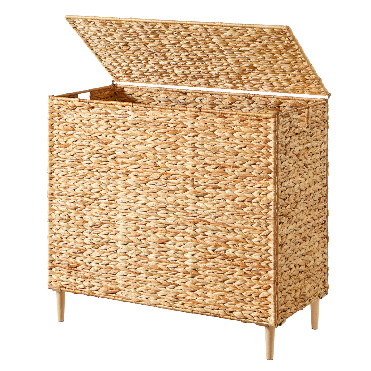 3-Section Handwoven Water Hyacinth Laundry Hamper with Lid, 47.5 Gal Wicker Basket, Removable Washable Liners, Natural