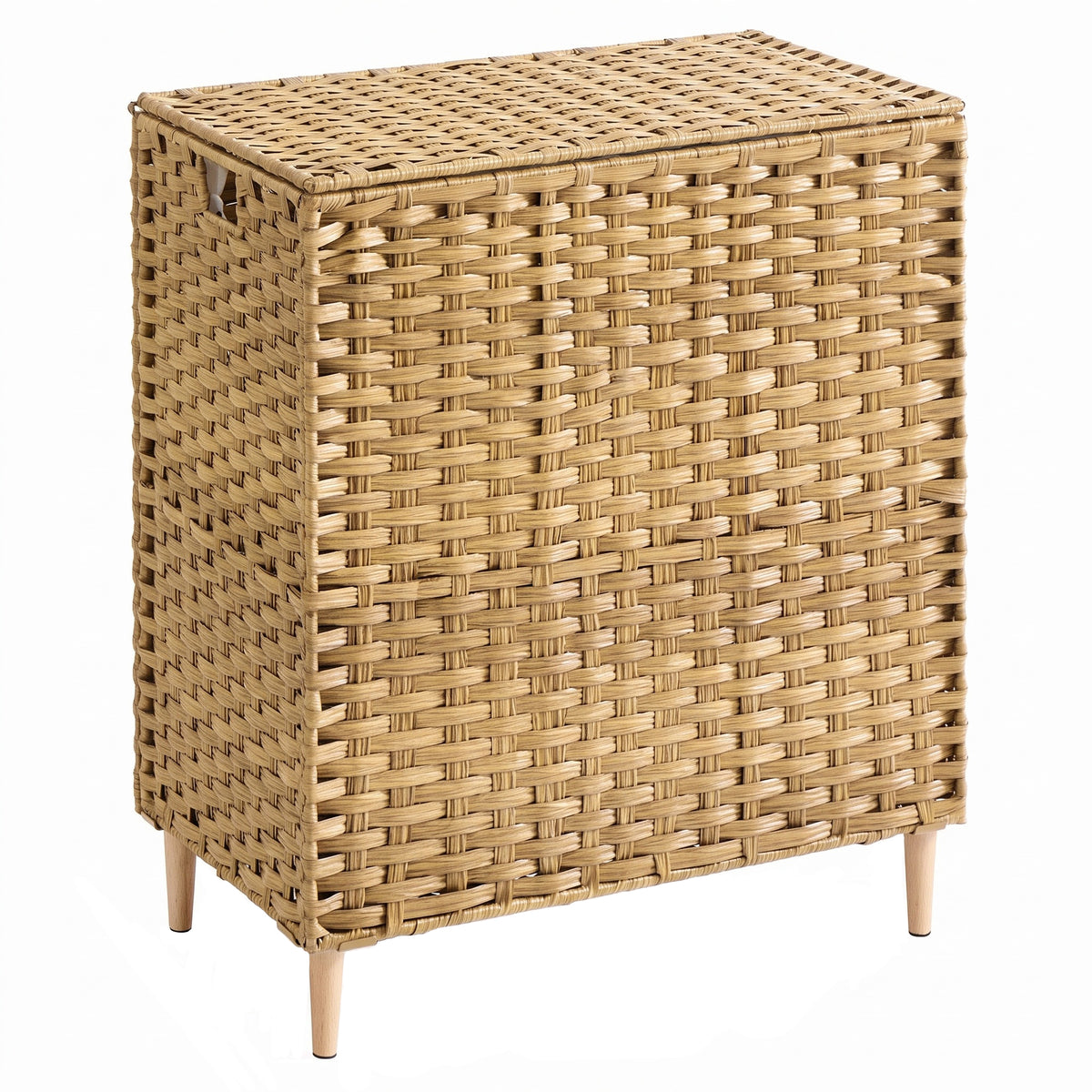 LEDREM Laundry Hamper with Lid, 4-Section PE Rattan Basket, 55.4 Gal., 26 x 15.7 x 27.6 Inches, Yellow and White