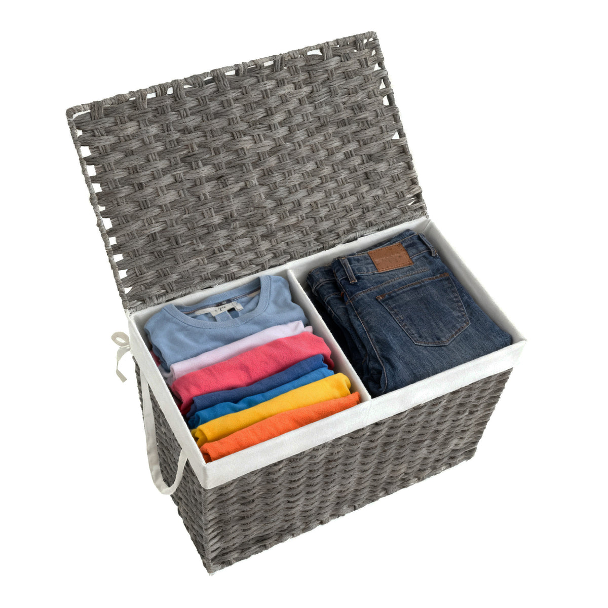 LEDREM 130 L Laundry Hamper with Lid, Clothes Hamper with 2 Removable Liner Bags, 6 Mesh Bags, Gray and White