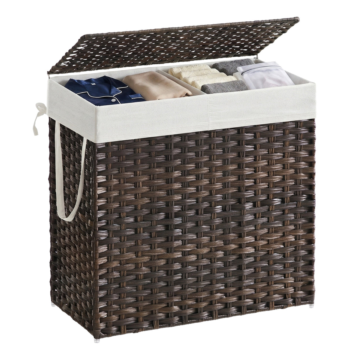 LEDREM 130 L Laundry Hamper with Lid, Clothes Hamper with 2 Removable Liner Bags, 6 Mesh Bags, Burgundy and White
