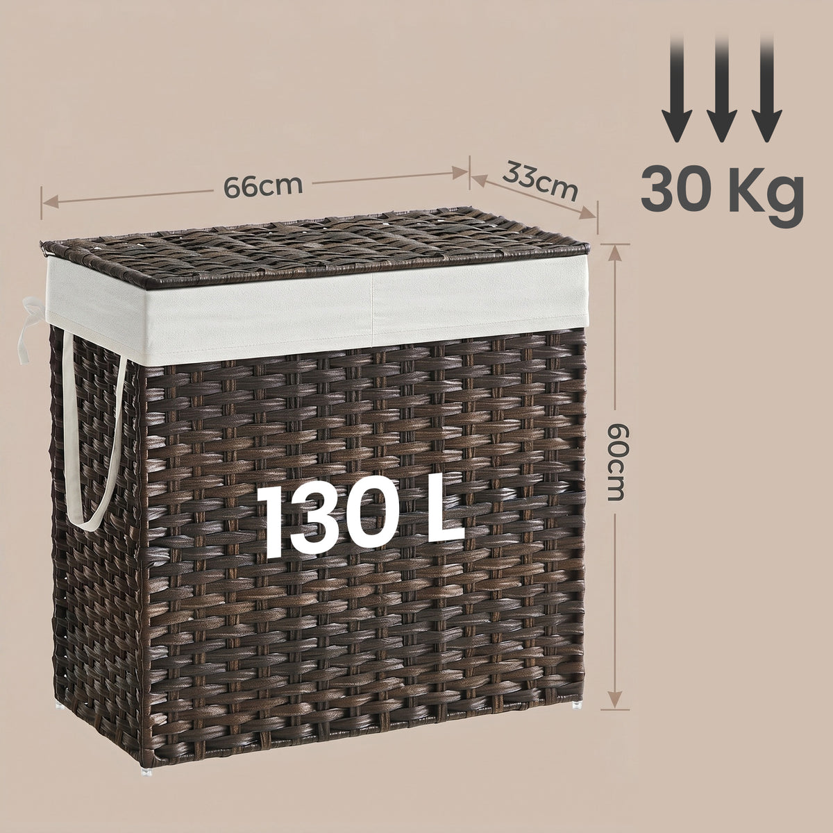 LEDREM 130 L Laundry Hamper with Lid, Clothes Hamper with 2 Removable Liner Bags, 6 Mesh Bags, Burgundy and White