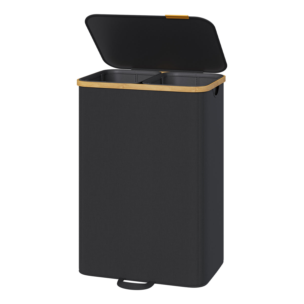 Laundry Hamper with Lid, 2-Section Sorter Basket, Removable Liners, Bamboo Frame, 39.6 Gal Storage for Bedroom, Ink Black
