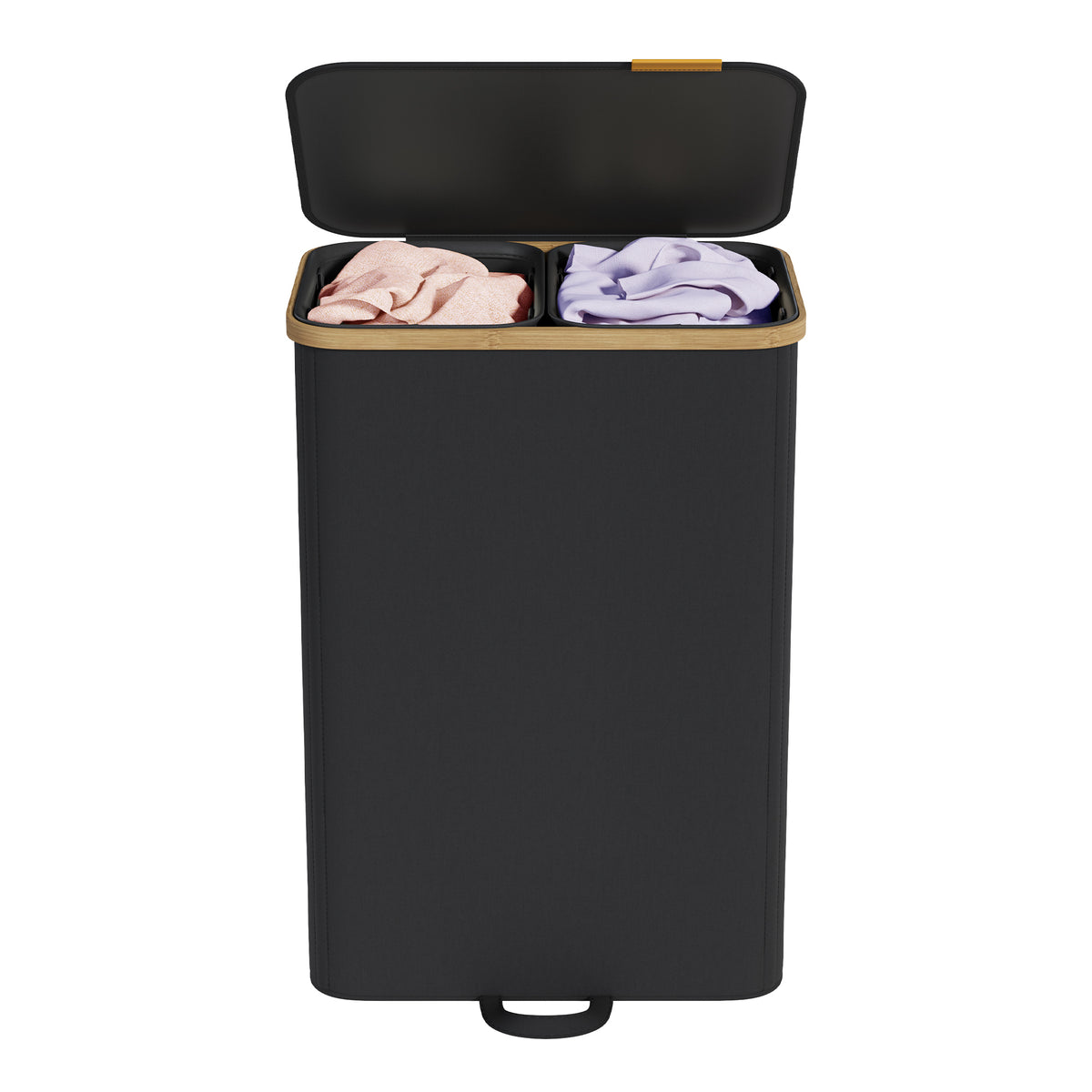 Laundry Hamper with Lid, 2-Section Sorter Basket, Removable Liners, Bamboo Frame, 39.6 Gal Storage for Bedroom, Ink Black