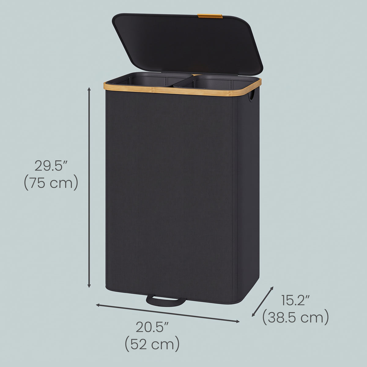 Laundry Hamper with Lid, 2-Section Sorter Basket, Removable Liners, Bamboo Frame, 39.6 Gal Storage for Bedroom, Ink Black