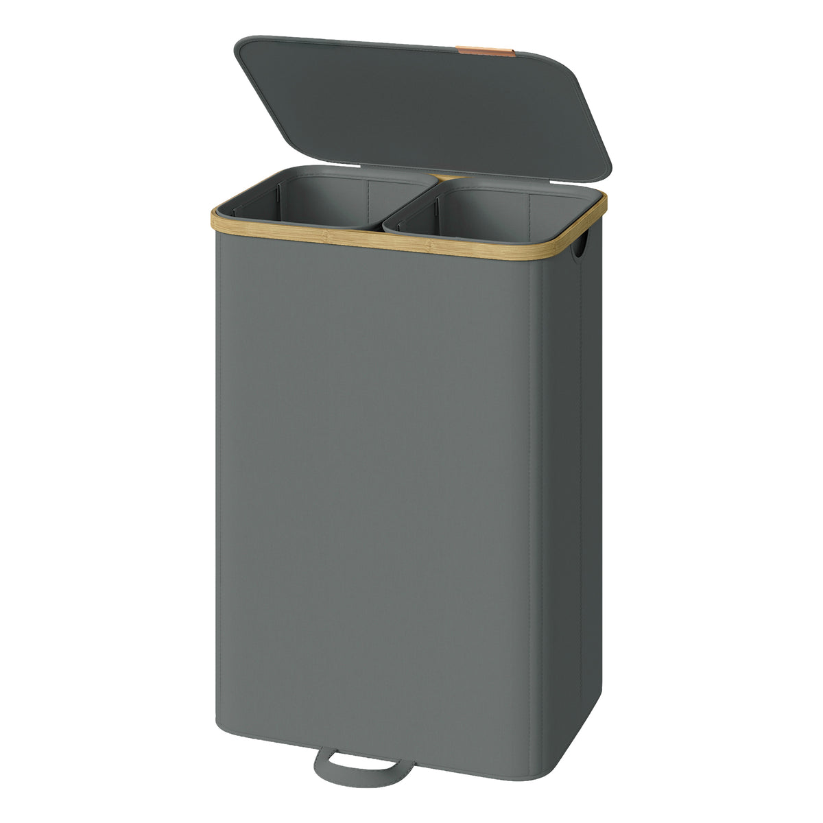 Laundry Hamper with Lid, 2-Section Sorter Basket, Removable Liners, Bamboo Frame, 39.6 Gal Storage for Bedroom, Slate Gray