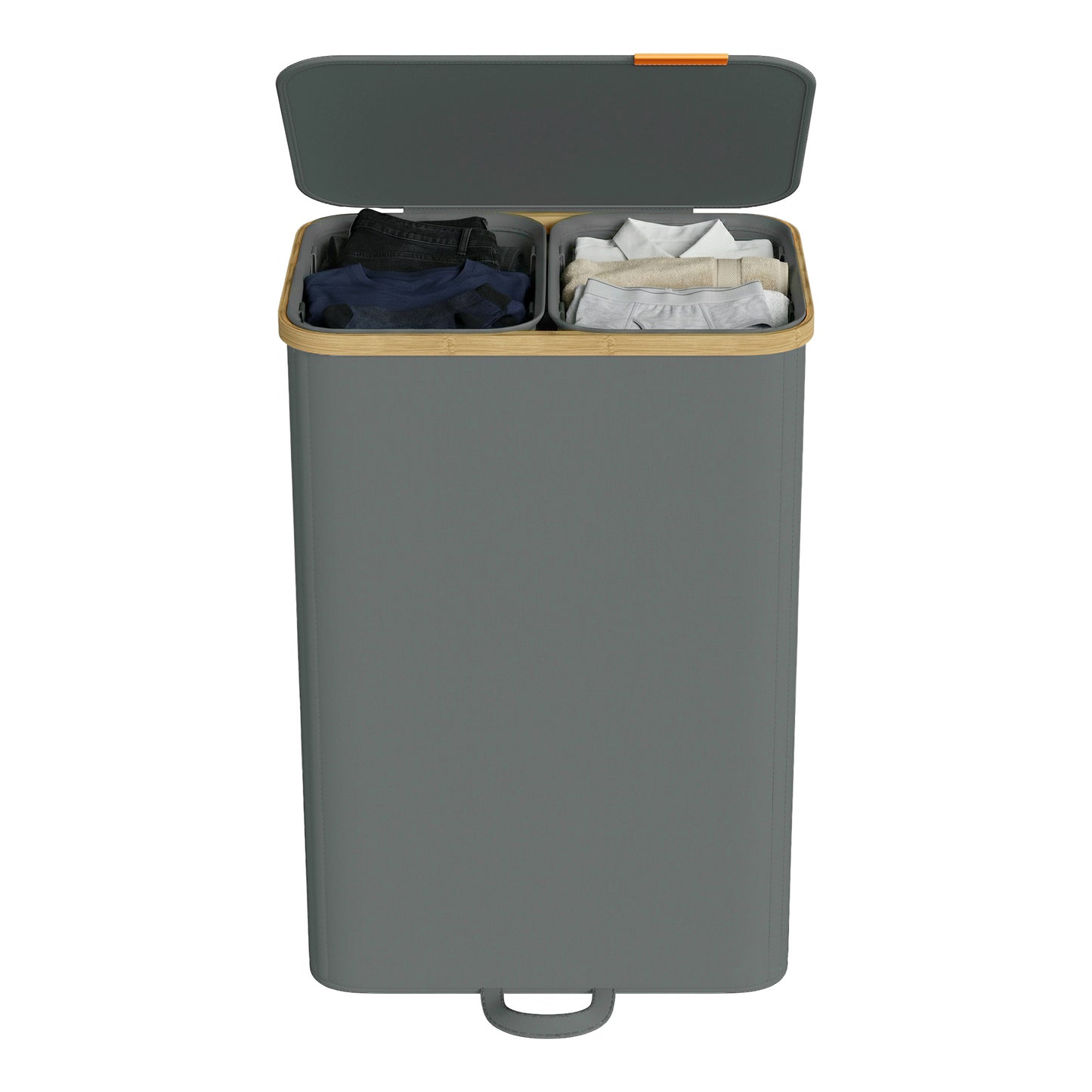 Laundry Hamper with Lid, 2-Section Sorter Basket, Removable Liners, Bamboo Frame, 39.6 Gal Storage for Bedroom, Slate Gray