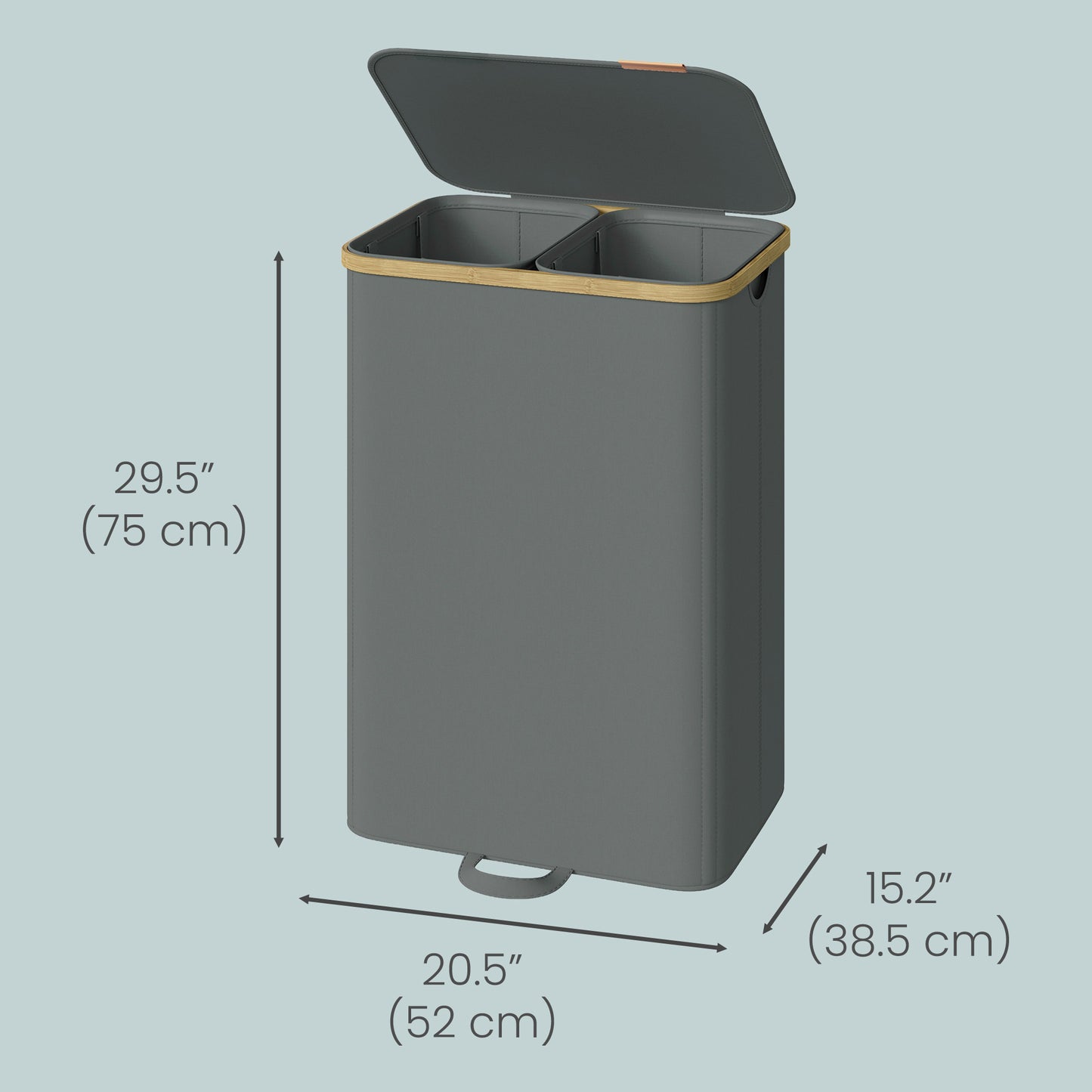 Laundry Hamper with Lid, 2-Section Sorter Basket, Removable Liners, Bamboo Frame, 39.6 Gal Storage for Bedroom, Slate Gray