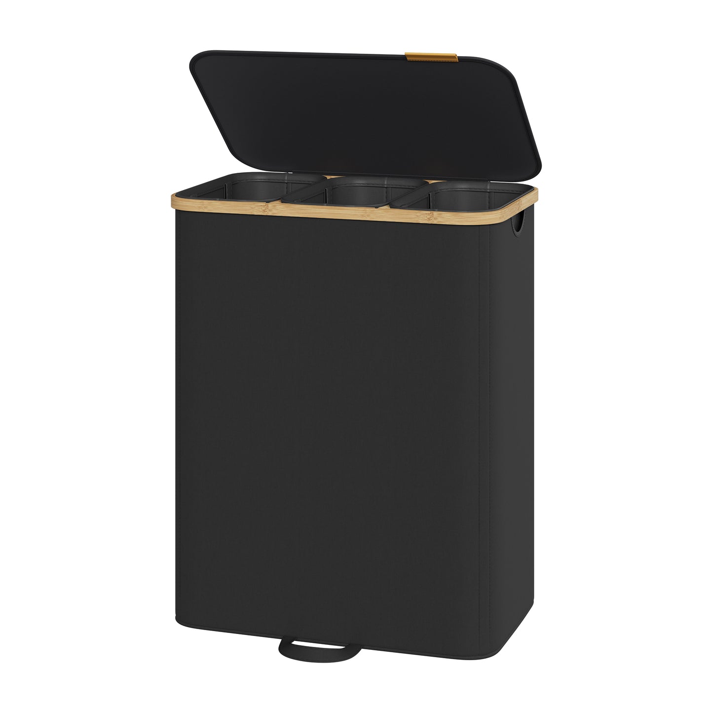 Laundry Hamper with Lid, 3-Section Sorter Basket, Removable Liners, Bamboo Frame, 44.9 Gal Storage for Bedroom, Ink Black