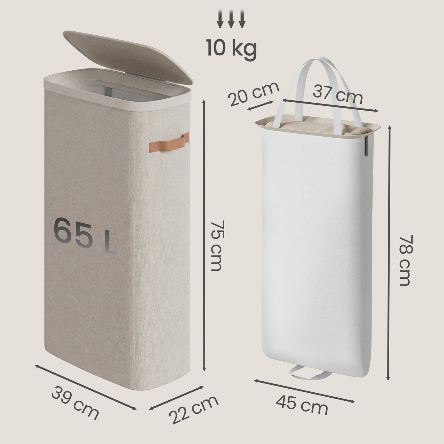 Dual-Compartment Laundry Basket with Lid, Handles and Removable Liners, Easy-Assembly Laundry Hamper, Beige