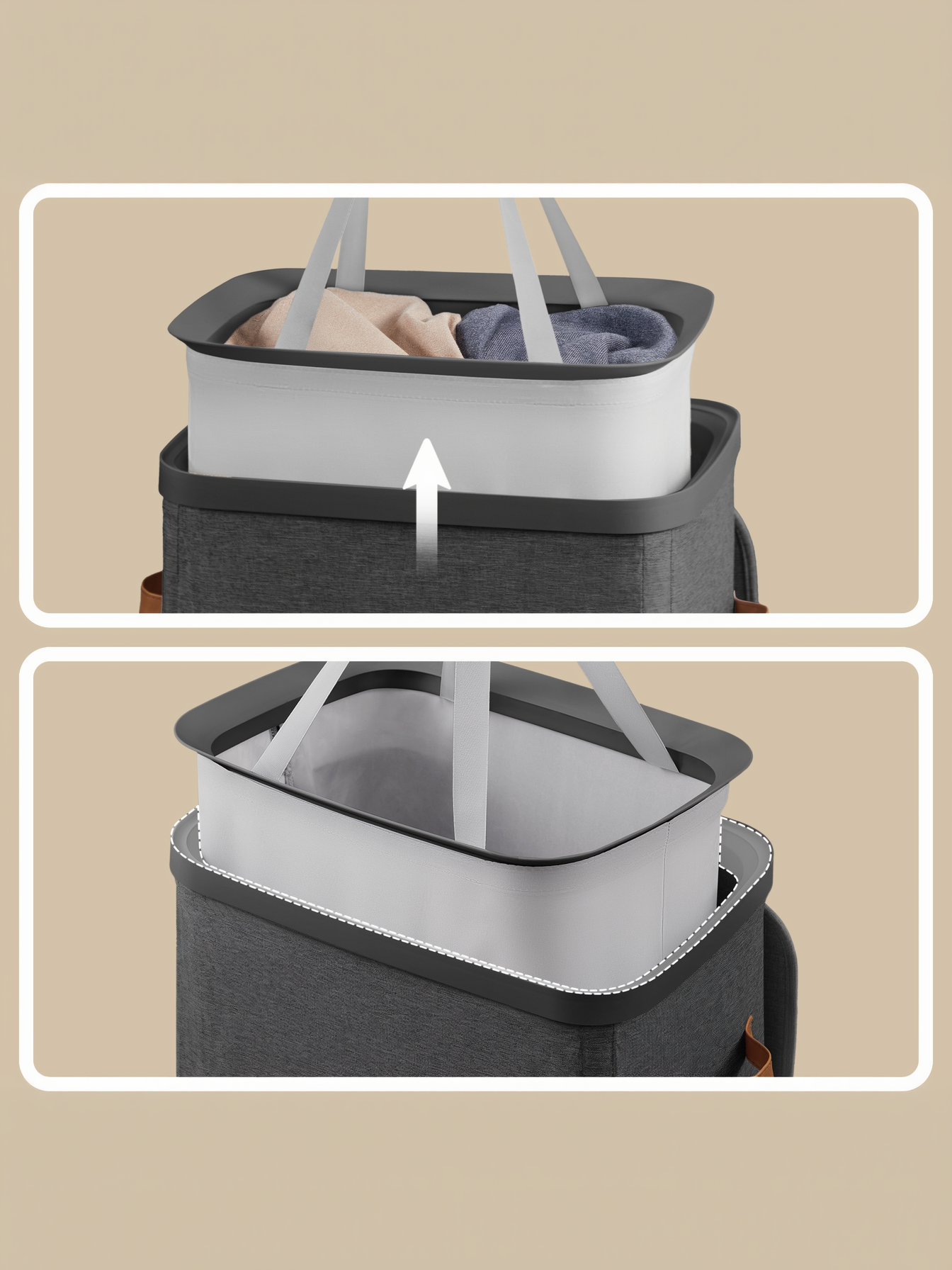 26.4 Gallon Laundry Basket with Lid, Easy Assembly Laundry Hamper with Removable Liner and Handles, Ink Black