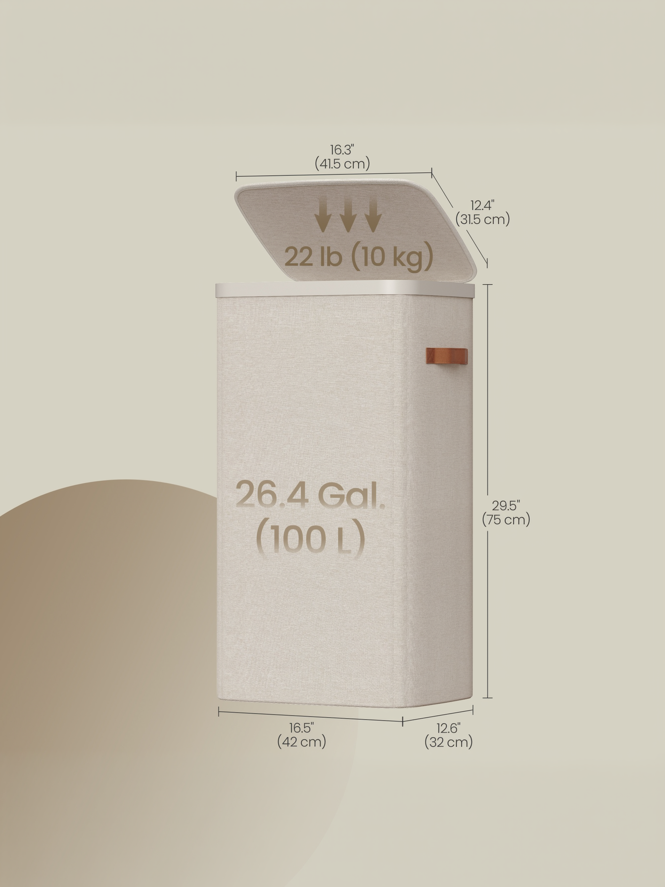 Laundry Basket, 26.4 Gal Hamper with Lid & Removable Liner, Easy Assembly for Laundry Room, Cappuccino Beige
