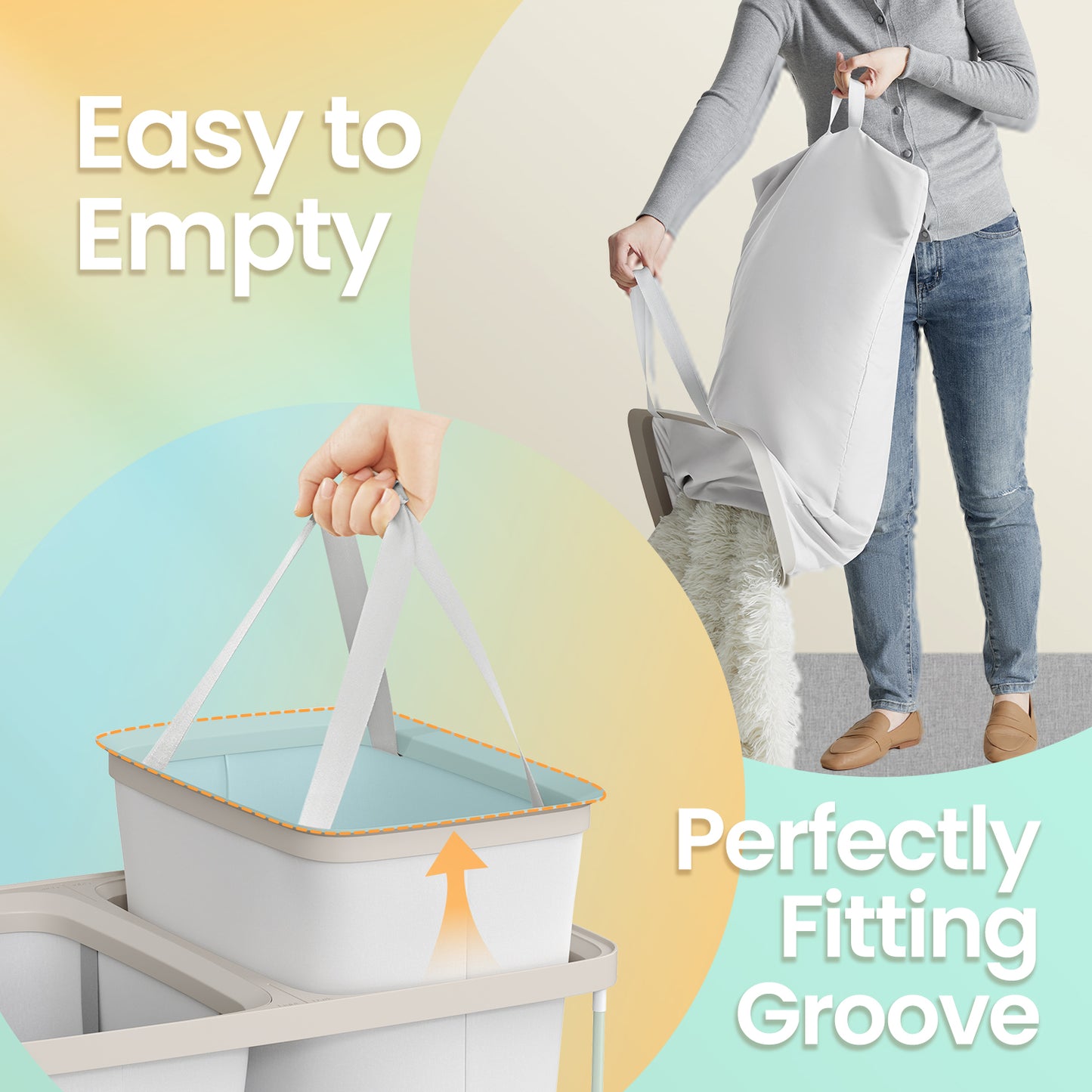 2-Compartment Laundry Hamper with Removable Inner Bags, 44.9 Gal Capacity, Foldable & Easy Assembly, Dust-Proof Lid, Handles for Portability, Cappuccino Beige