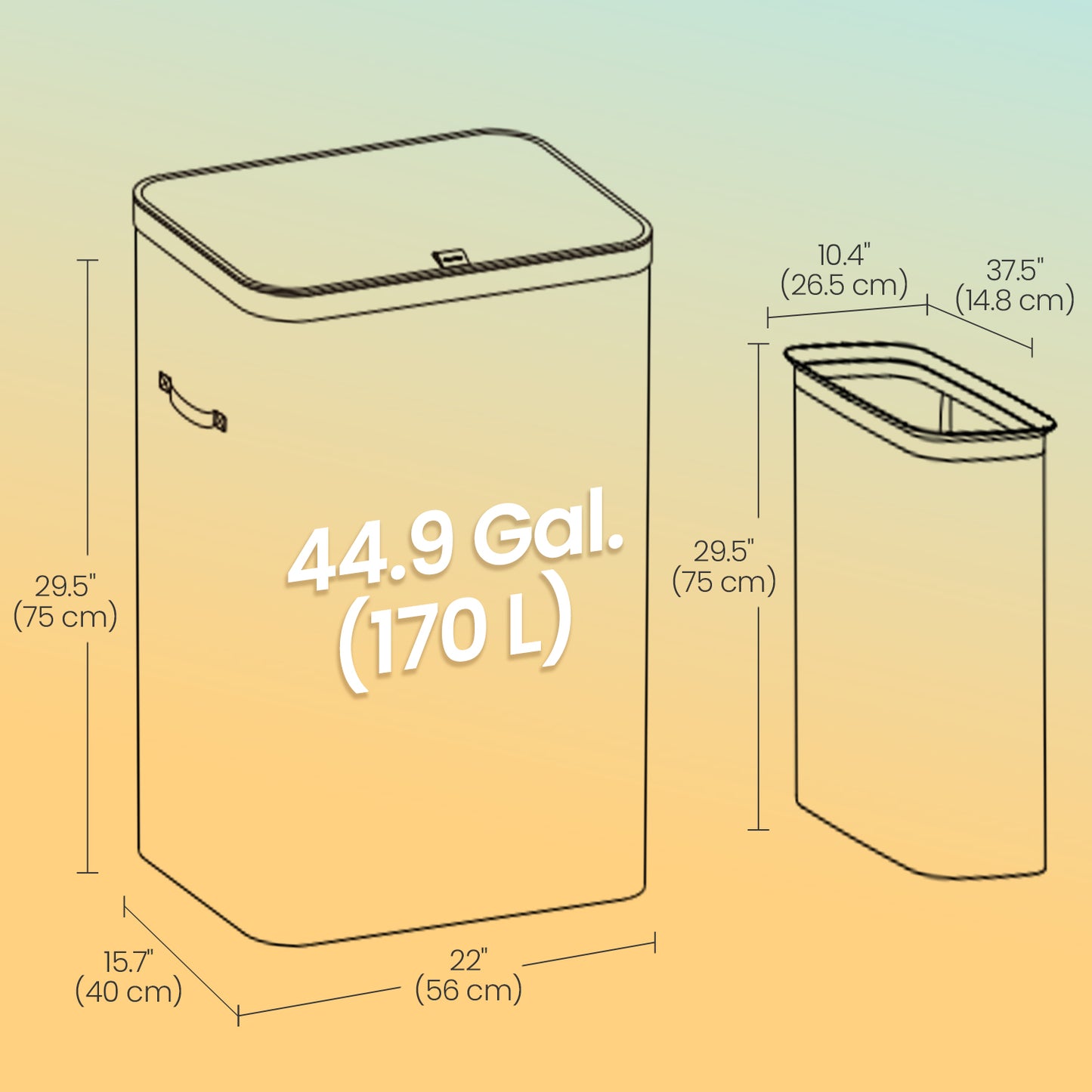 2-Compartment Laundry Hamper with Removable Inner Bags, 44.9 Gal Capacity, Foldable & Easy Assembly, Dust-Proof Lid, Handles for Portability, Cappuccino Beige