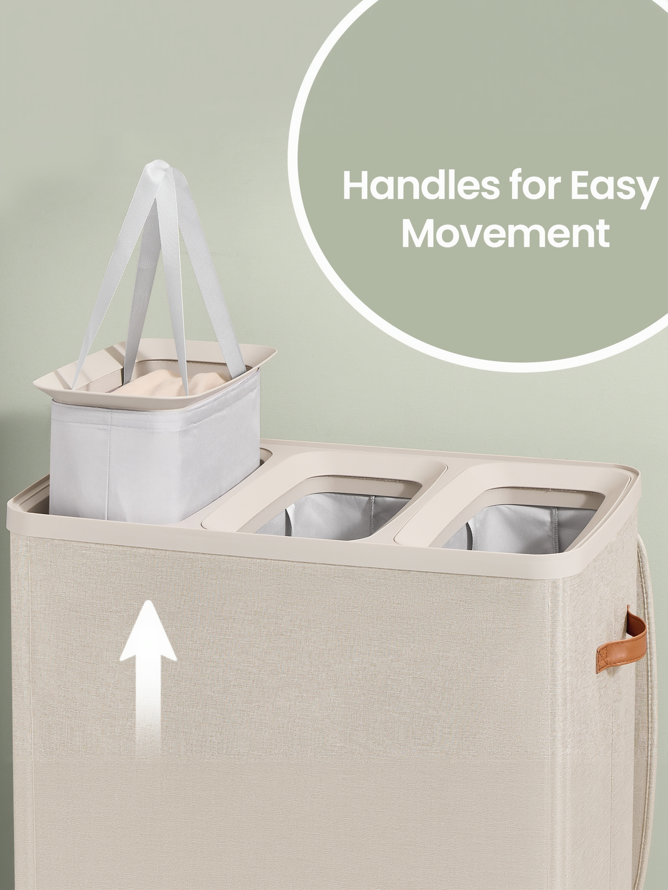 Laundry Hamper, 50.2 Gal 3-Compartment Basket with Lid & Removable Liners, for Whole Family Laundry Sorting, Cappuccino Beige