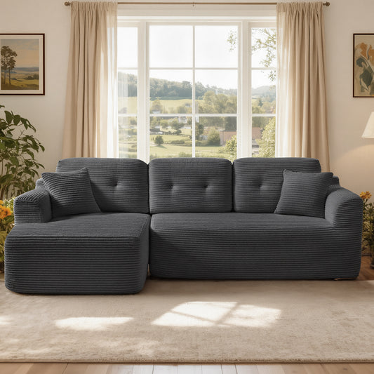108.3 Inches Boneless Couch with Chaise, Modular Sectional Sofa, Slate Gray