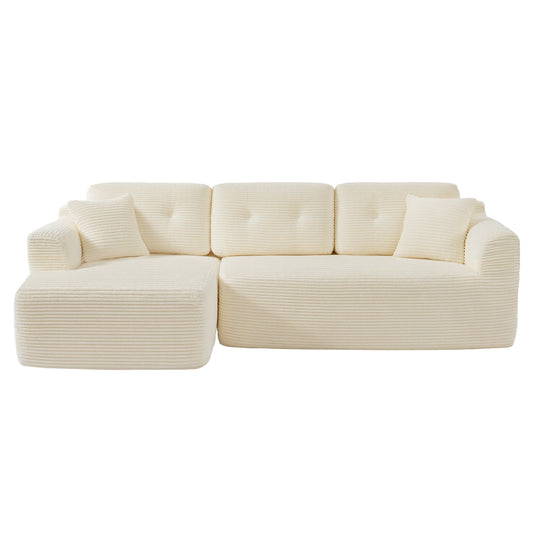 Modular Sectional Sofa with Chaise, 108.3 Inches L-Shape Cloud Couch, Deep Seated Corduroy Living Room Sofa, Left-Facing Design, Cream White