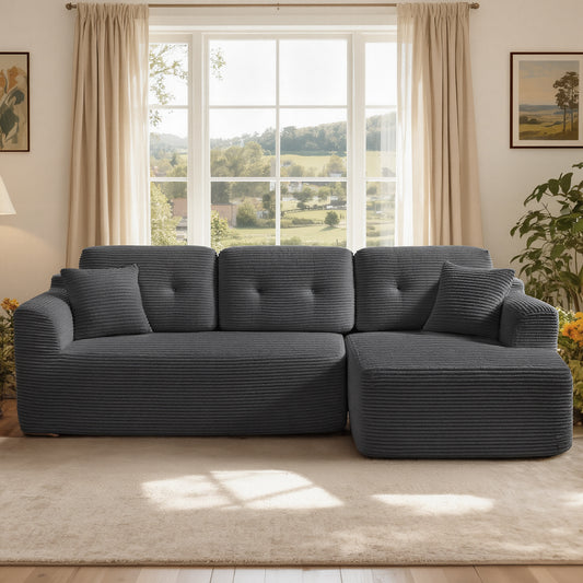 108.3 Inches Boneless Couch with Chaise, Modular Sectional Sofa, Slate Gray