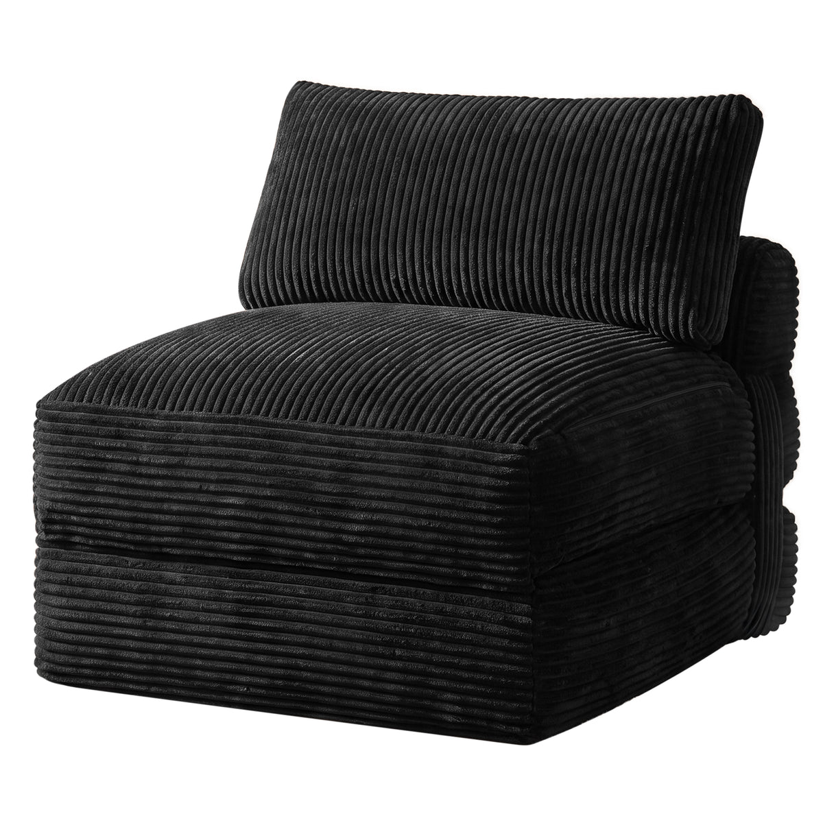 LEDREM Convertible Chair Bed, Corduroy Folding Futon Chair with Removable Cover, 35 x 35 x 30.7 inches, Black