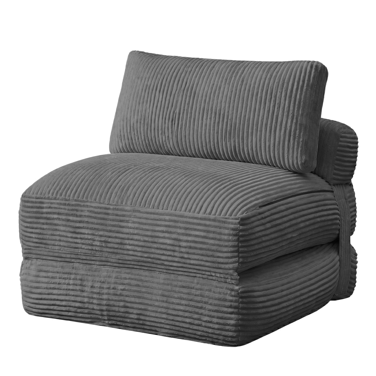 LEDREM Convertible Chair Bed, Corduroy Folding Futon Chair with Removable Cover, 35 x 35 x 30.7 inches, Lead Grey
