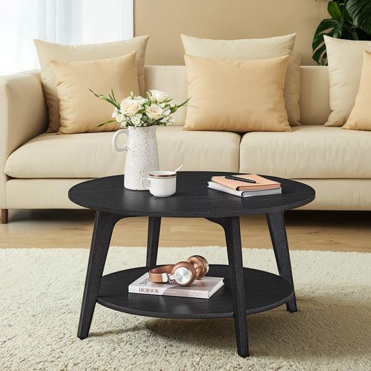 Round Coffee Table with Storage - 2-Tier Design, 66lb Capacity, Easy Assembly, Modern Minimalist Style, Charcoal Gray