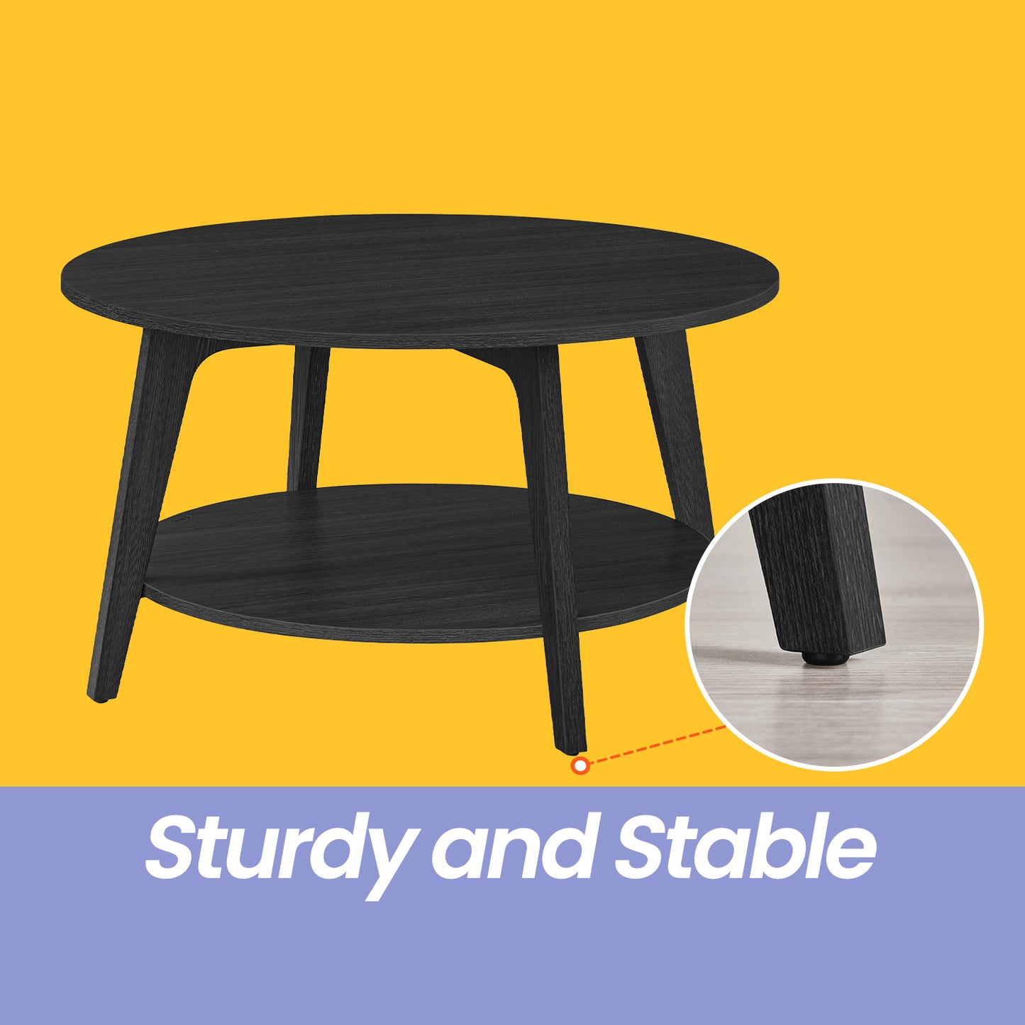 Round Coffee Table with Storage - 2-Tier Design, 66lb Capacity, Easy Assembly, Modern Minimalist Style, Charcoal Gray