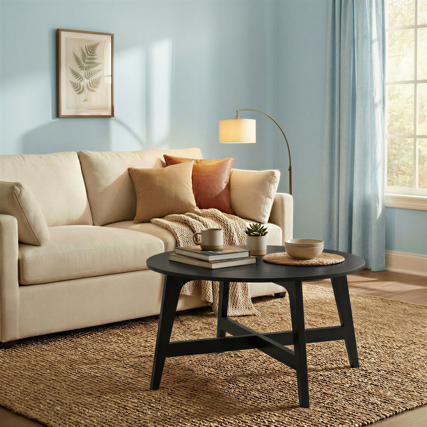 Round Coffee Table, 31.5-Inch Mid-Century Modern Center Table with Tapered Legs, for Living Room, Charcoal Gray