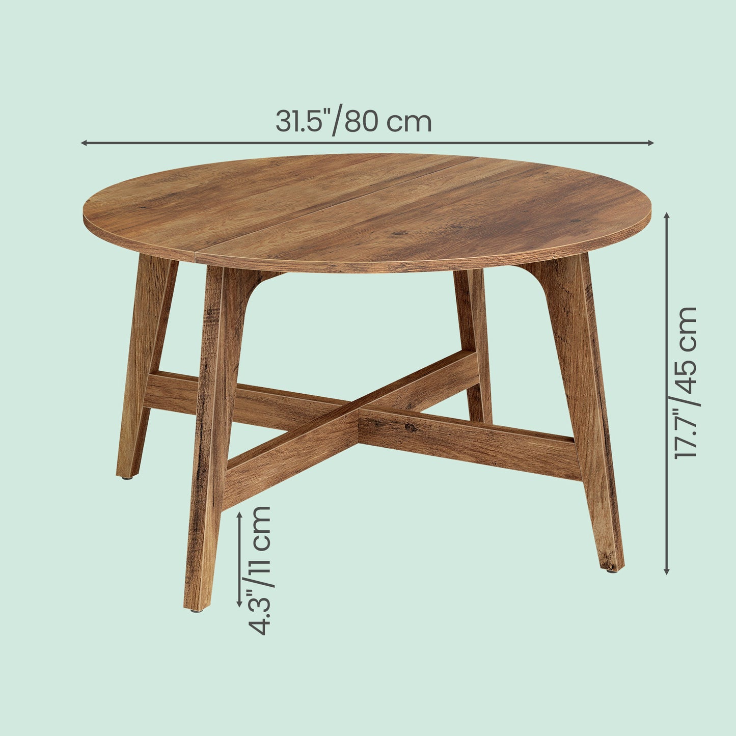 31.5 Inch Round Coffee Table, Mid-Century Modern Center Table with Tapered Legs for Living Room, Honey Brown