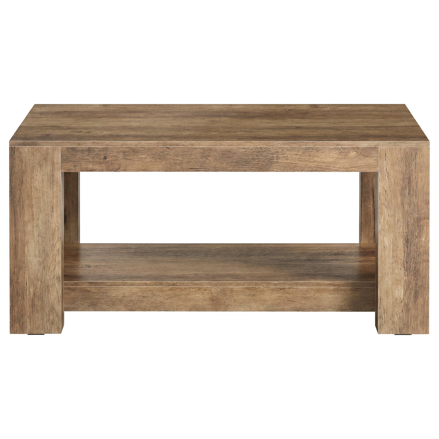 2-Tier Coffee Table, Center Table with Open Storage, Particleboard, 39.4" Wide, for Living Room, Warm Brown – Koni Collection