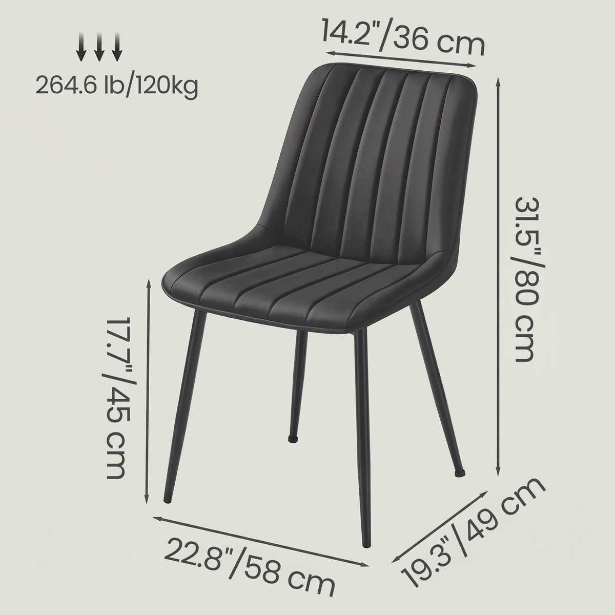 LEDREM Dining Chairs Set of 2, Upholstered PU Leather Accent Chairs with Metal Legs, 19.3 x 22.8 x 31.5 inches, Black
