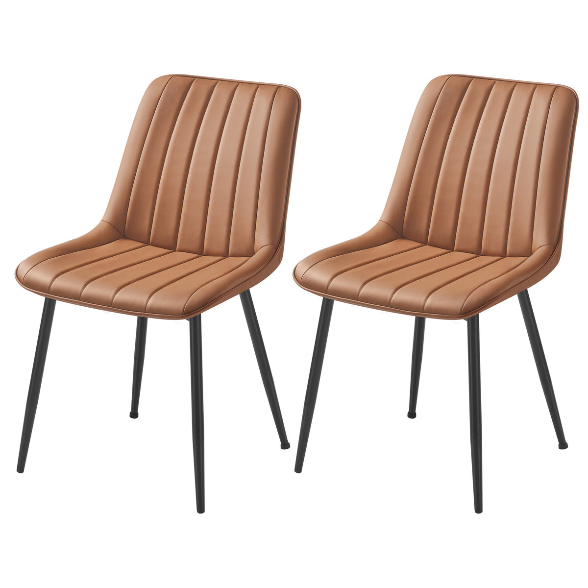 LEDREM Dining Chairs Set of 2, Upholstered PU Leather Accent Chairs with Metal Legs, 19.3 x 22.8 x 31.5 inches, Caramel Brown