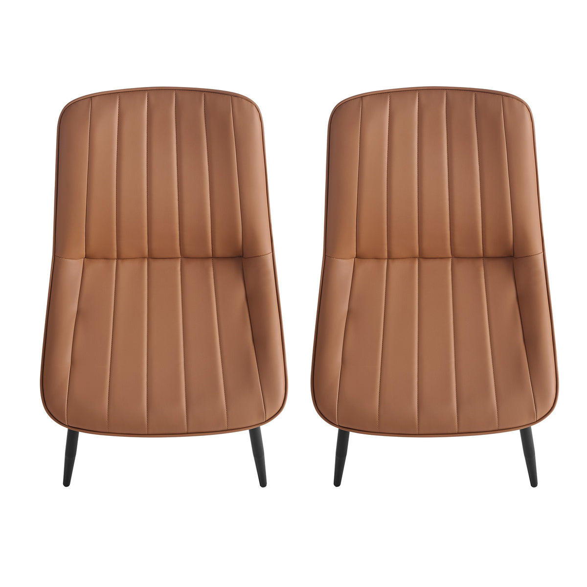 LEDREM Dining Chairs Set of 2, Upholstered PU Leather Accent Chairs with Metal Legs, 19.3 x 22.8 x 31.5 inches, Caramel Brown