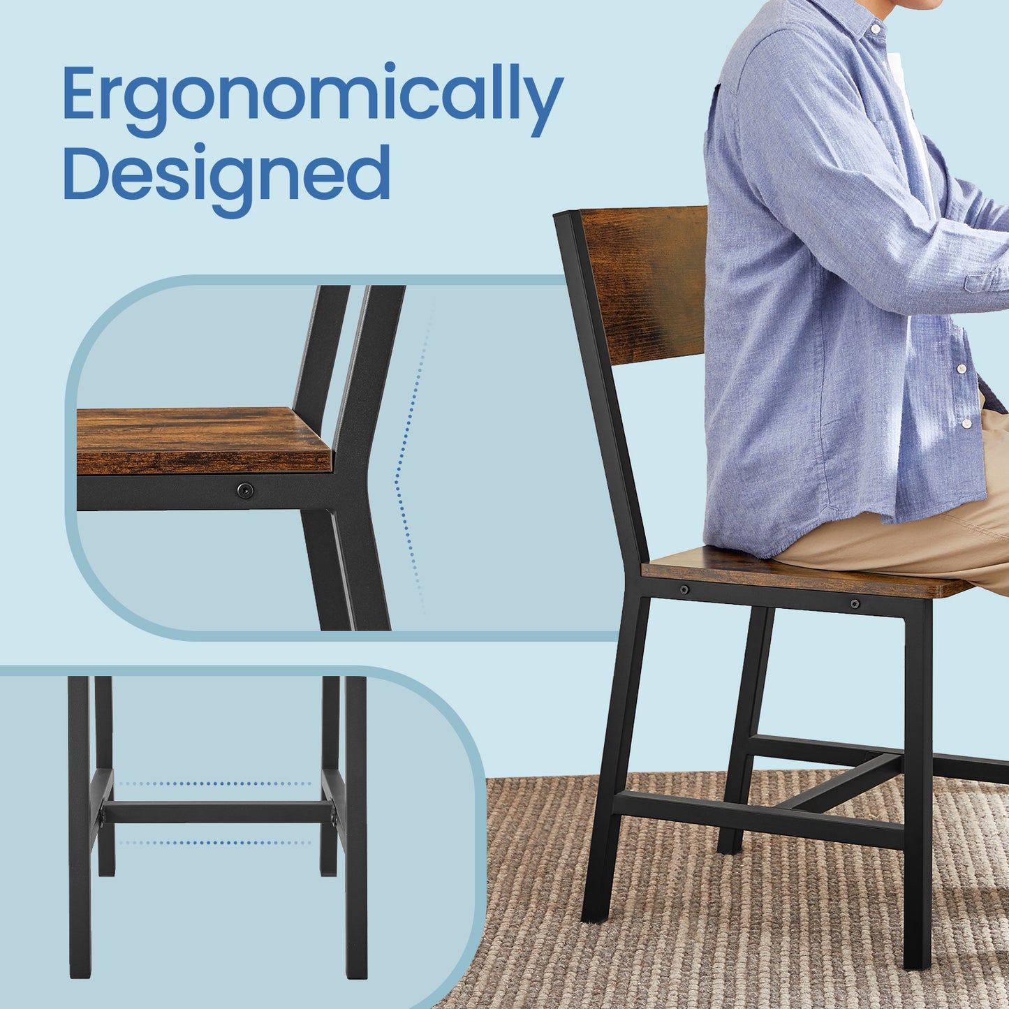 LEDREM 2-Pack Farmhouse Dining Chairs - Metal Frame, 220lb Capacity, Easy Assembly, Multi-Purpose Use, Rustic Brown and Black