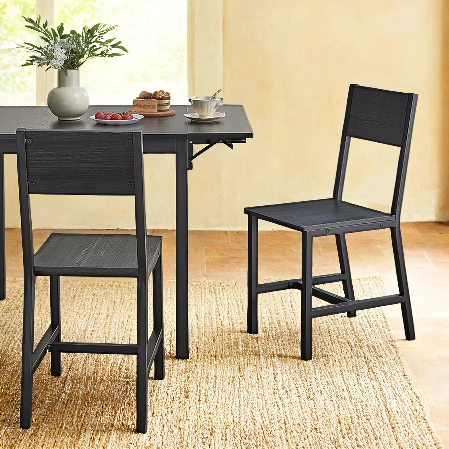LEDREM 2-Pack Farmhouse Dining Chairs - Metal Frame, 220lb Capacity, Quick Assembly, Multi-Purpose Use, Charcoal Black and Ink Black