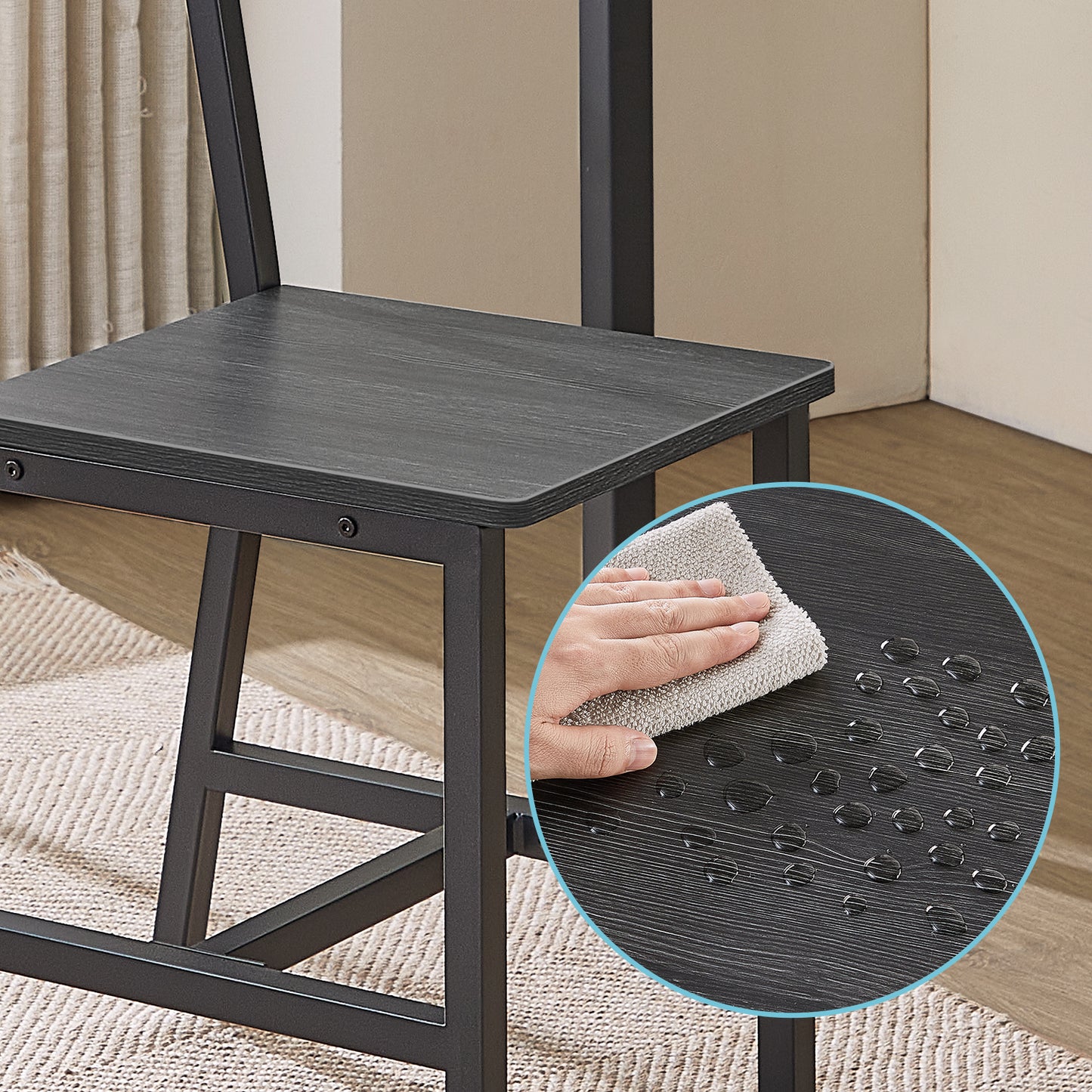 LEDREM 2-Pack Farmhouse Dining Chairs - Metal Frame, 220lb Capacity, Quick Assembly, Multi-Purpose Use, Charcoal Black and Ink Black