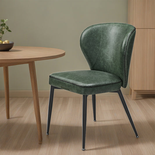 Set of 2 Mid-Century Modern Dining Chairs, Upholstered Synthetic Leather Seats with 265 lb Capacity, Forest Green