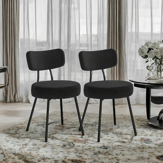 LEDREM 2-Pack Boucle Dining Chairs - Modern Curved Backrest, 265lb Capacity, Adjustable Feet, Quick Assembly, Ink Black