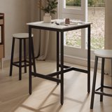 LEDREM Compact Bar Table - 36.2" Height, 220lb Capacity, Space-Saving Design, Easy Assembly, 23.6x23.6 Inches, Vintage White and Black