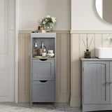 Corner Bathroom Cabinet with 2 Drawers & Open Shelf - 35" Space-Saving Storage Organizer, Freestanding, Moisture-Resistant, Dove Gray