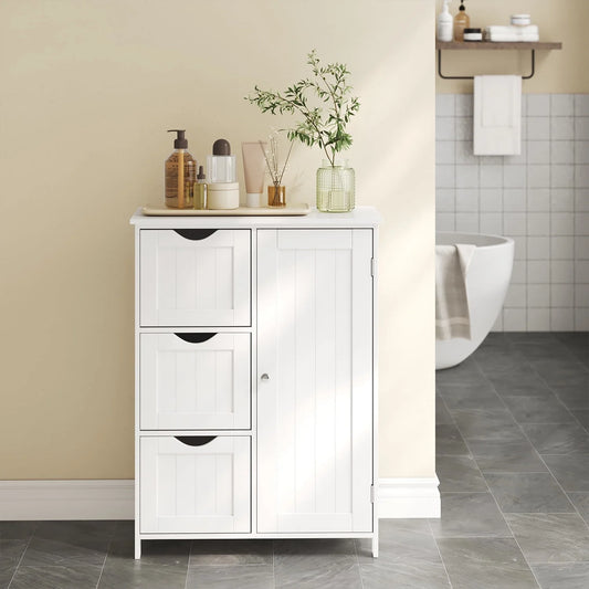 Freestanding Bathroom Storage Cabinet with 3 Drawers & Adjustable Shelf - 11.8x23.6x31.5 Inch White Storage Unit for Home Organization
