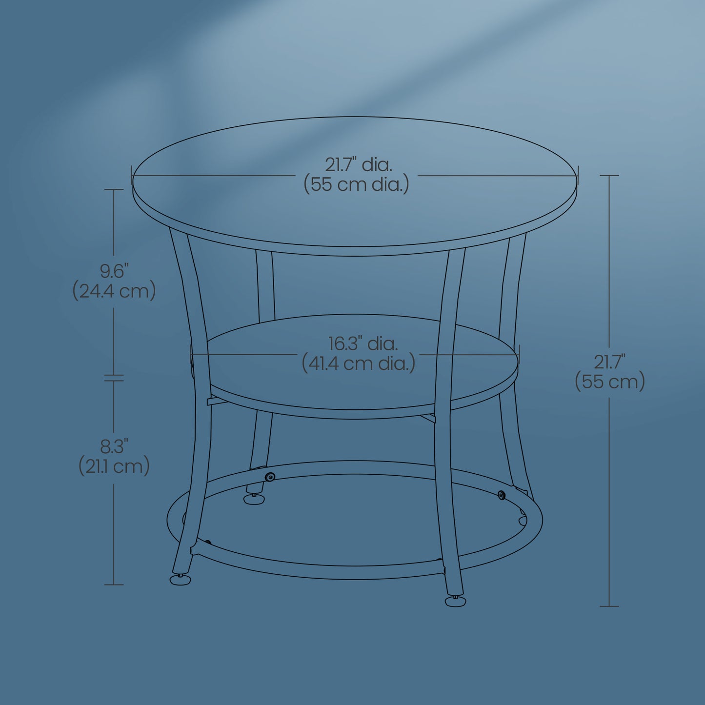 Round Side Table with Storage - 2-Tier Design, Steel Frame, 66lb Capacity, Space-Saving, Charcoal Gray and Black